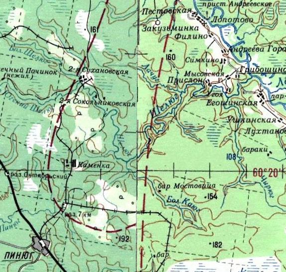 Пинюгская узкоколейная железная дорога   — схемы и топографические карты