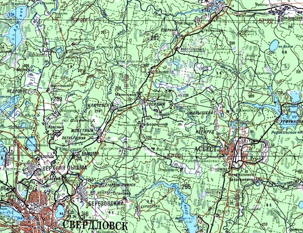 Узкоколейная железная дорога Свердловского предприятия промышленного железнодорожного транспорта -  схемы и топографические карты