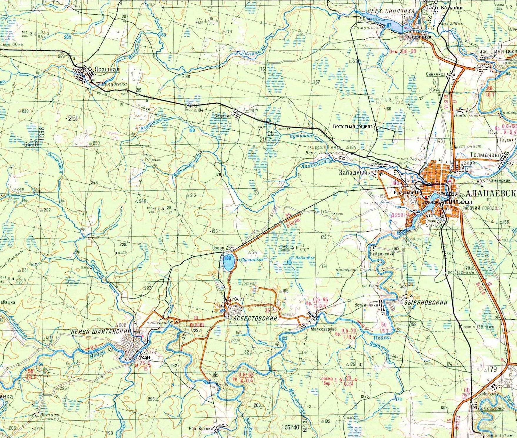 Алапаевская узкоколейная железная дорога —  топографические карты масштаба 1:200 000