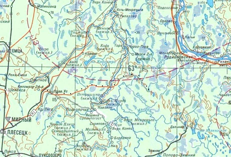 Железнодорожные линии космодрома Плесецк — схемы и топографические карты