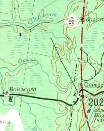 «Воинская»  узкоколейная железная дорога в Сенгосе — схемы и топографические карты