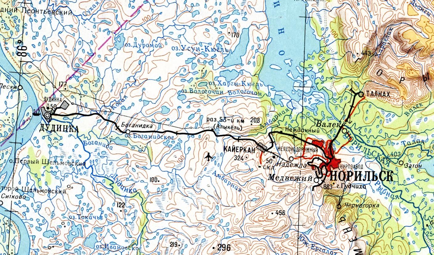 Норильская железная дорога — топографические карты