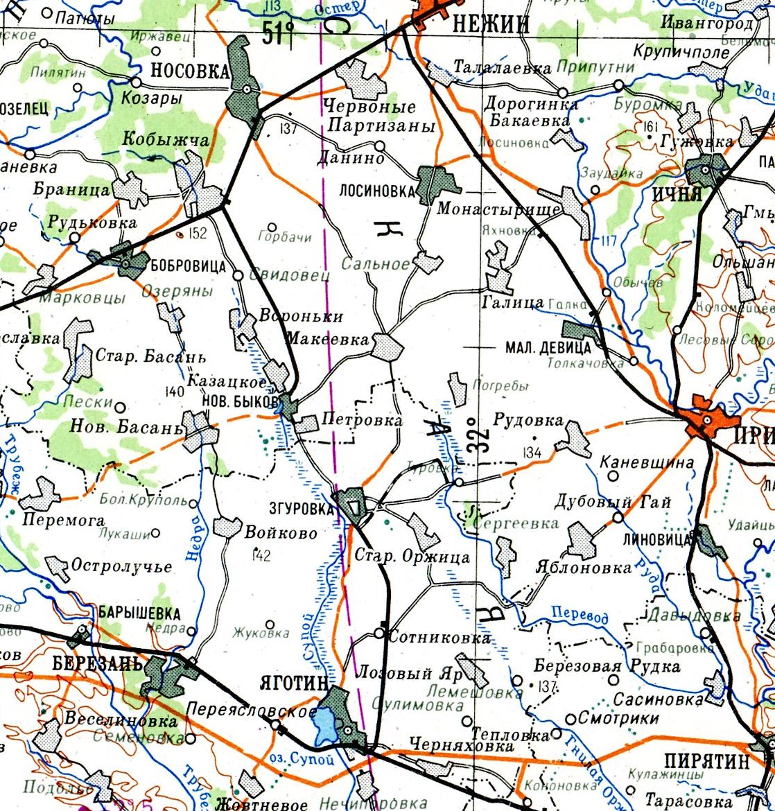 Железнодорожная линия Яготин — Згуровка —  схемы и топографические карты