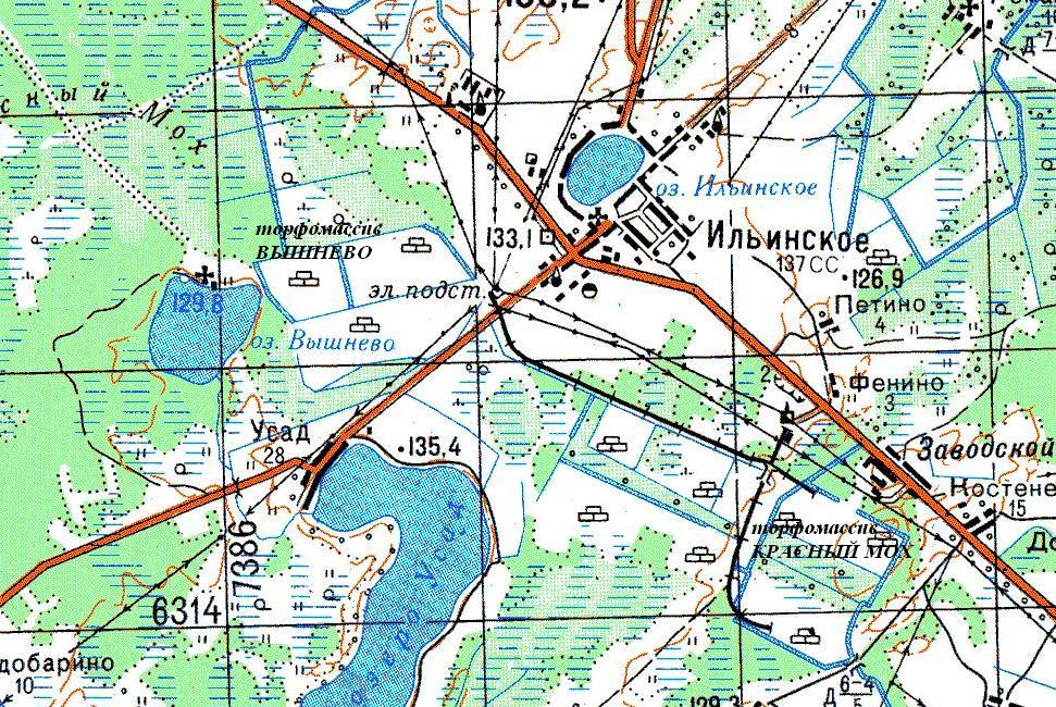 Узкоколейная железная дорога Кимрского торфопредприятия - схемы и топографические карты