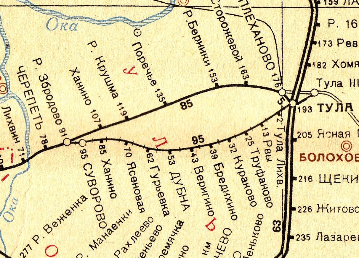 Тула-Лихвинская  узкоколейная железная дорога - схемы и топографические карты
