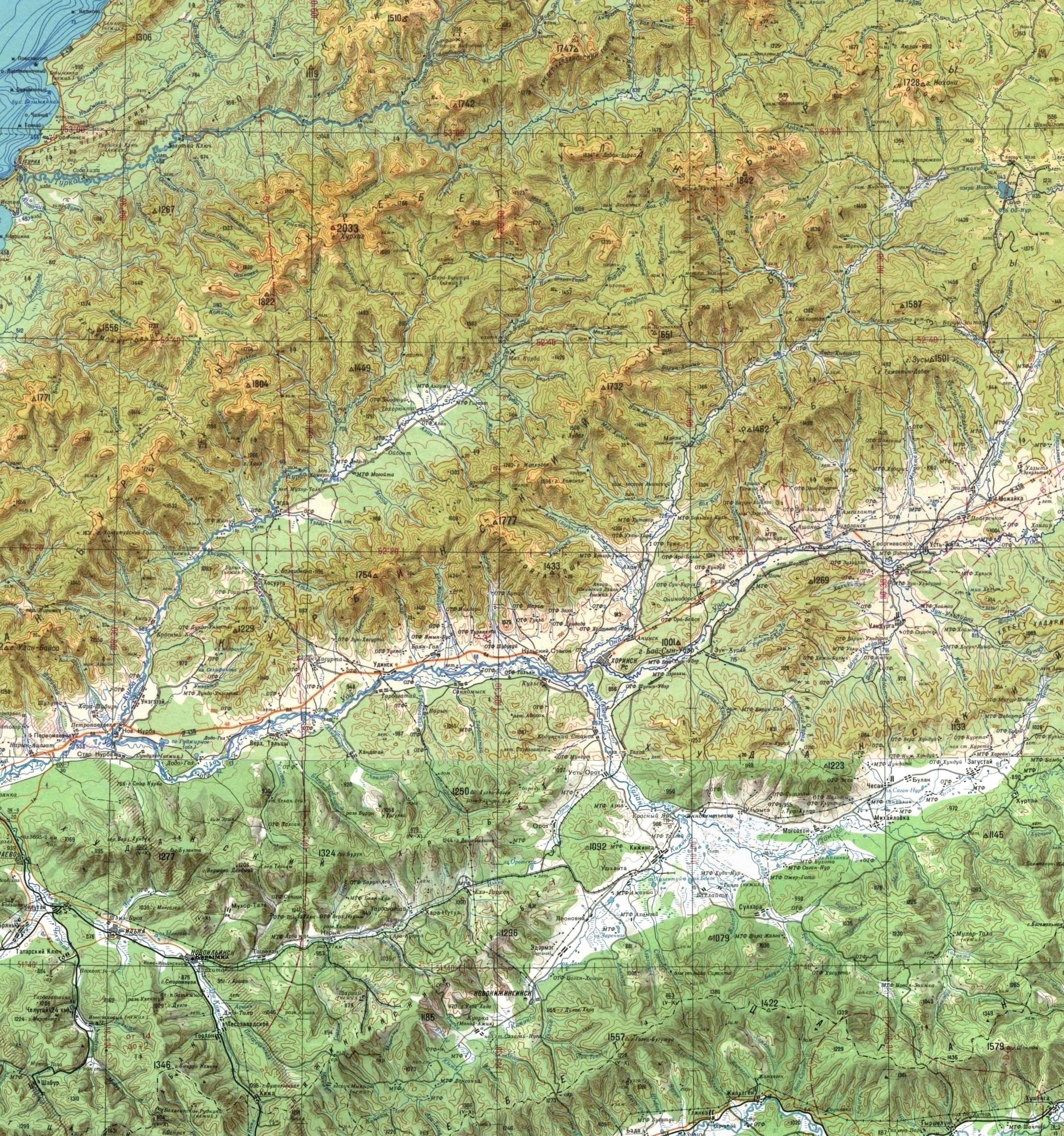 Хандагатайская узкоколейная железная дорога - схемы и топографические карты