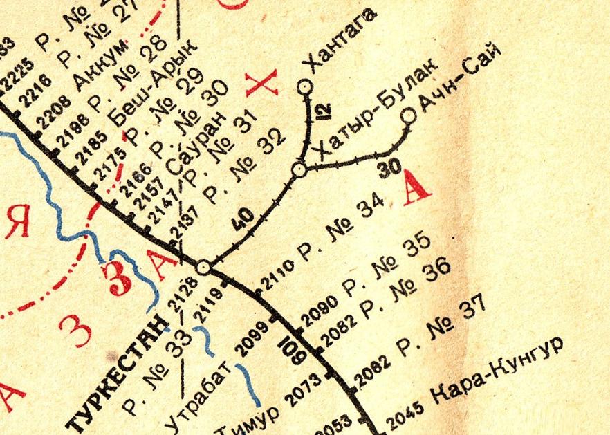 Узкоколейная железная дорога Кентау — Ачисай   —   схемы и топографические карты
