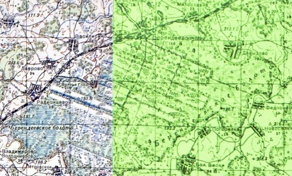 Узкоколейная железная дорога Берендеевского  торфопредприятия   —  схемы и  топографические карты