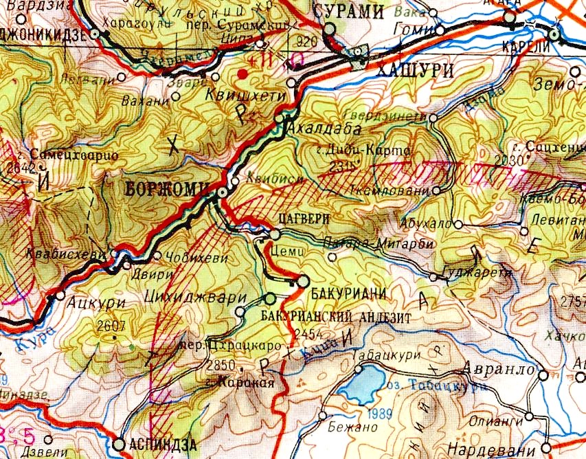 Узкоколейная железная дорога Боржоми  — Бакуриани   —  схемы и топографические карты