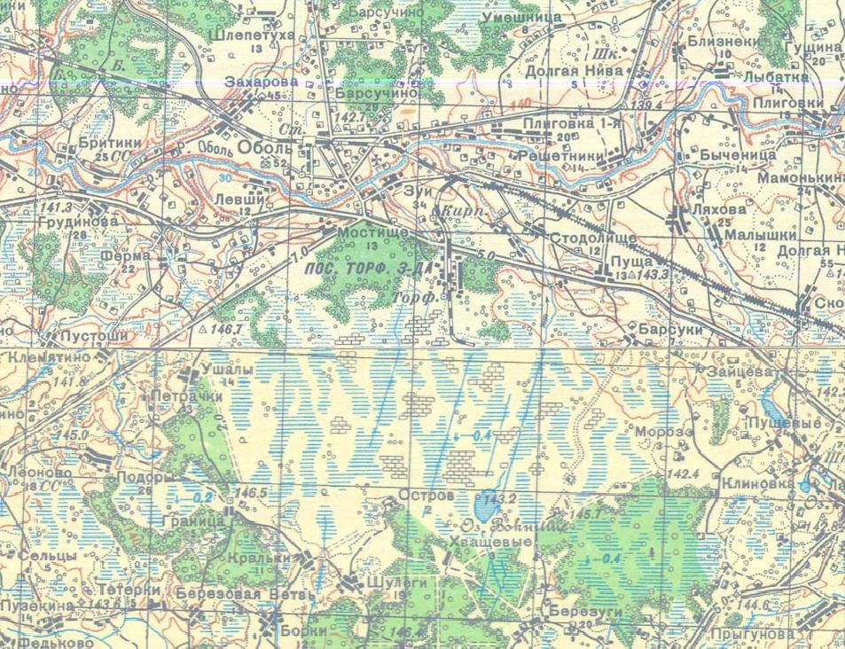 Узкоколейная железная дорога торфопредприятия имени Даумана —  схемы и топографические карты
