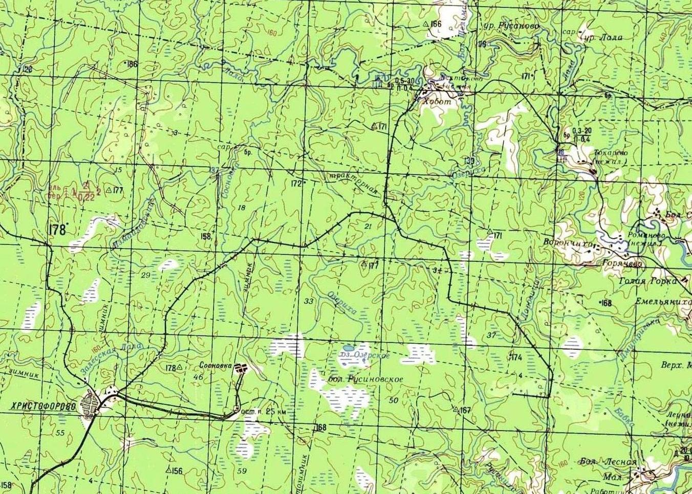 Христофоровская узкоколейная железная дорога  -  топографические карты