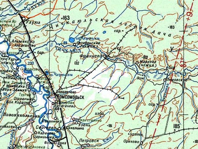 Комсомольская узкоколейная  железная дорога    —  схемы и топографические карты