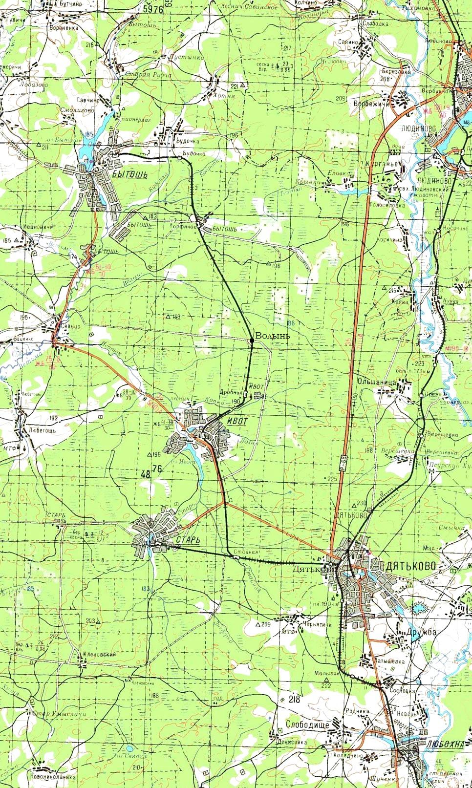 Железнодорожная линия Дятьково  —  Бытошь
   —   схемы и топографические карты