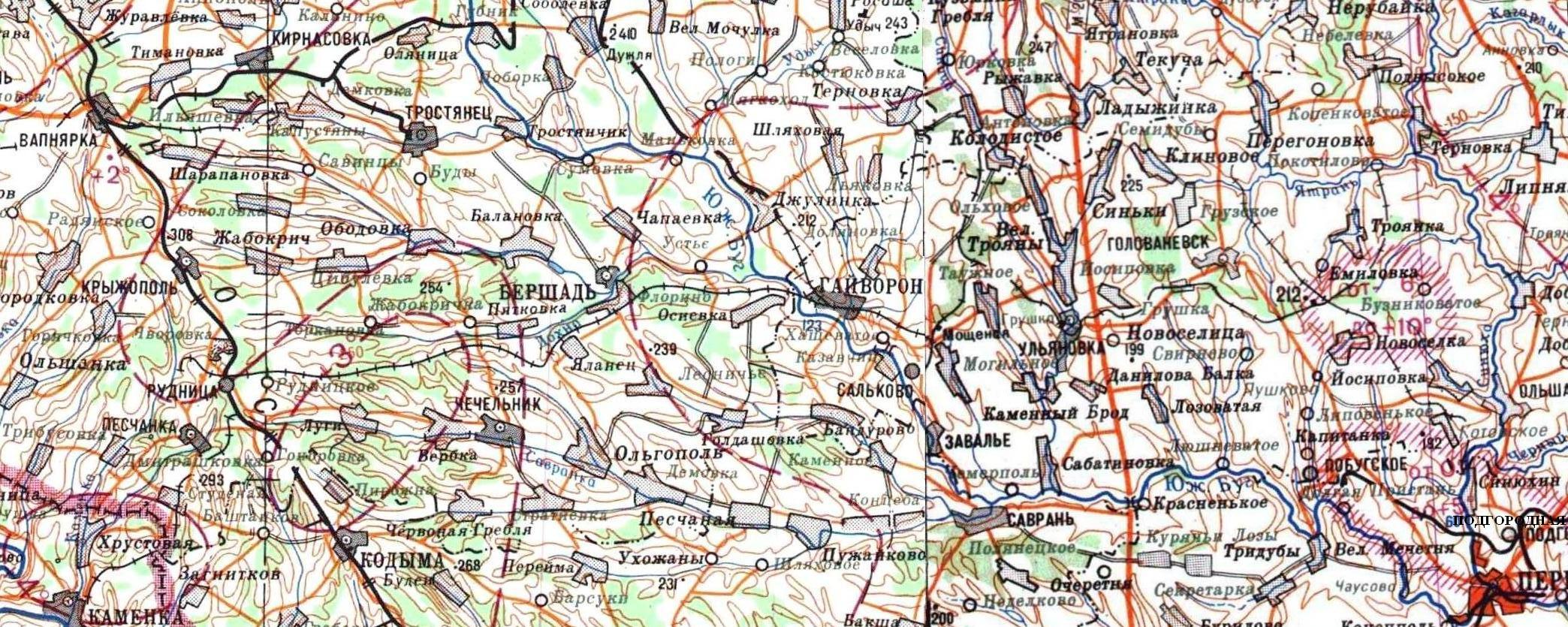 Узкоколейная железная дорога Гайворонского отделения Одесской железной дороги —  топографические карты