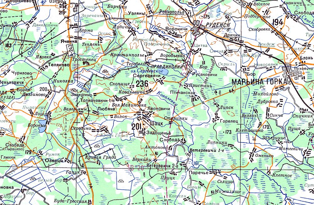 Узкоколейная  железная дорога  Сергеевичского торфопредприятия —  схемы и топографические карты