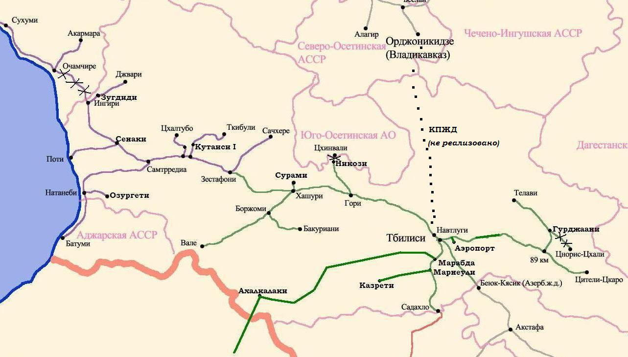 Карта железных дорог грузии